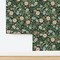Dark Green Botanical Vines Pink Blue Flowers Moody Hand Drawn Traditional Custom Pre-pasted Wallpaper by Spoonflower Pre-Pasted Wallpaper 2FT Wide